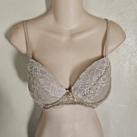Hers by Herman Champagne Gold Sparkle Lace Push Up Bra Size Women's 36B - Picture 5 of 11